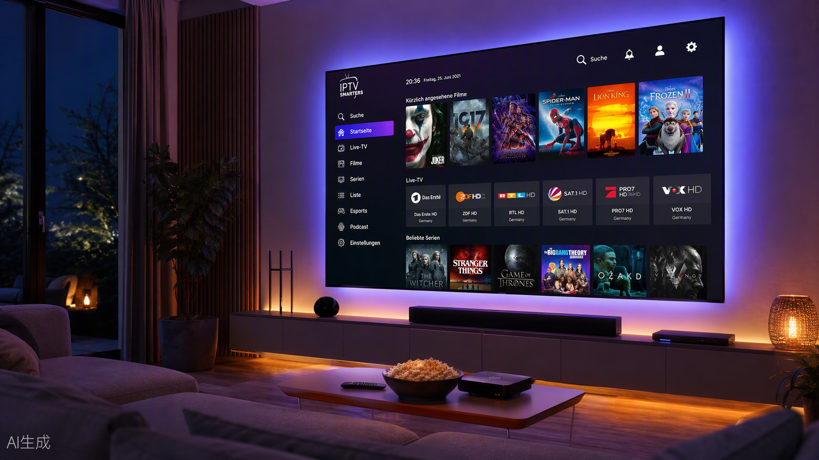 IPTV kaufen – Smart TV mit 4K Streaming-Oberfläche, Filmen und Live-Sendern im Wohnzimmer